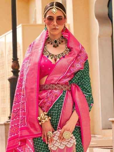 Majestic Green Digital Printed Silk Mehendi Wear Saree With Blouse